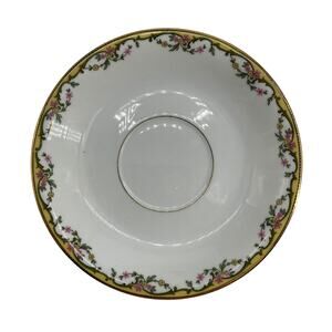 6 Vignaud China The Meuse Saucer Pink and Yellow Flowers Gold Rim Limoges France